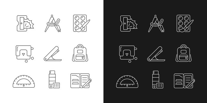 Back to school shopping linear icons set for dark and light mode