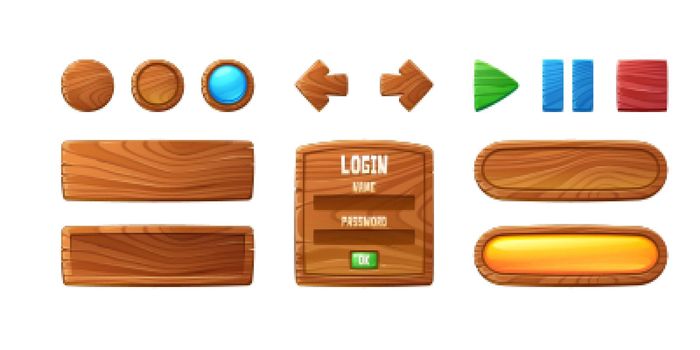Wooden buttons for ui game, gui elements