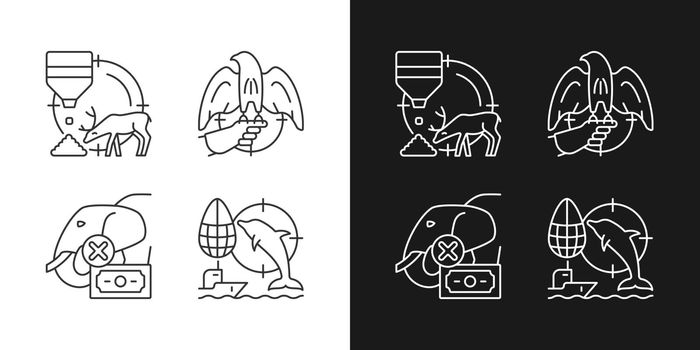 Illegal hunting linear icons set for dark and light mode