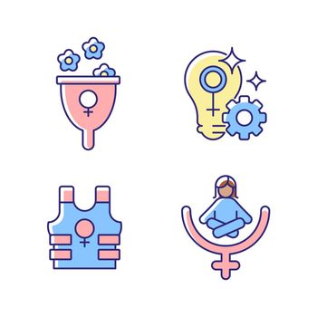 Modern feminism RGB color icons set
