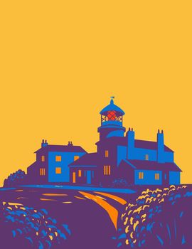 Caldey Lighthouse on Caldey Island Within Pembrokeshire Coast National Park in Wales United Kingdom UK Art Deco WPA Poster Art