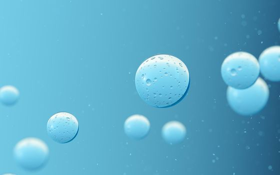Water droplets and molecular structure, 3d rendering.