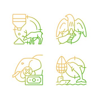 Illegal hunting gradient linear vector icons set