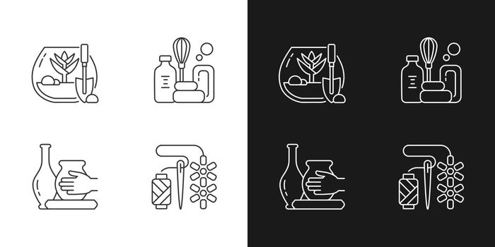 Creative hobbies linear icons set for dark and light mode