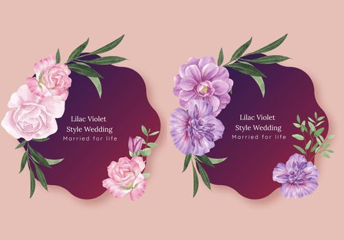 Wreath template with lilac violet wedding concept,watercolor style
