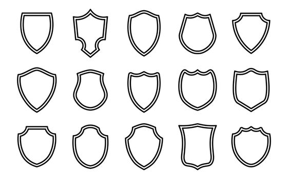 Police shield outline shape. Heraldic shields blank emblems. Security vector labels.