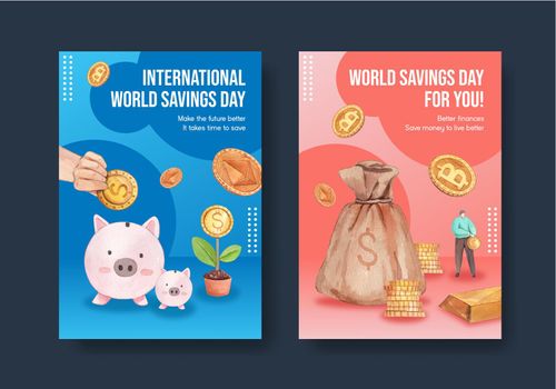 Poster template with world savings day concept,watercolor style