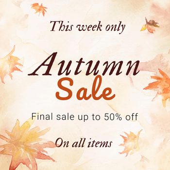 Autumn sale watercolor template vector fashion social media ad