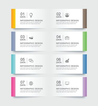 8 data infographics tab paper index template. Vector illustration abstract background.