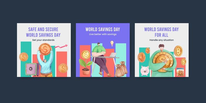 Banner template with world savings day concept,watercolor style