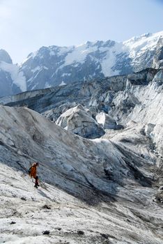 Descending mountaineer