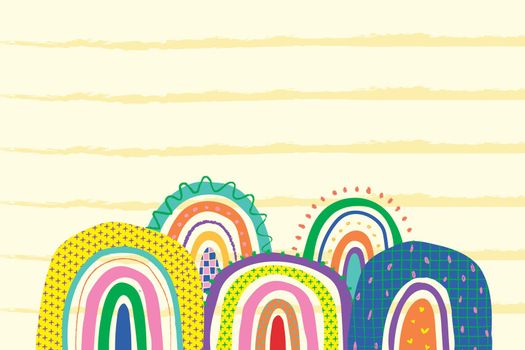 Yellow rainbow background, funky doodle vector