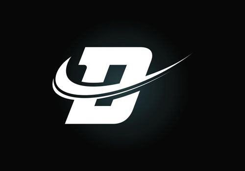 Initial letter D with swoosh, black and white logo template. Modern vector logotype for business and company identity.