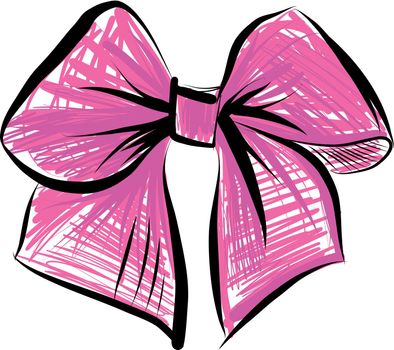 Sketch Bow With Pink Ribbon Isolated. Hand Drawn Vintage Decorative Element For Gifts And Presents