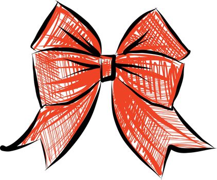 Sketch Bow With Red Ribbon Isolated. Hand Drawn Vintage Decorative Element For Gifts And Presents