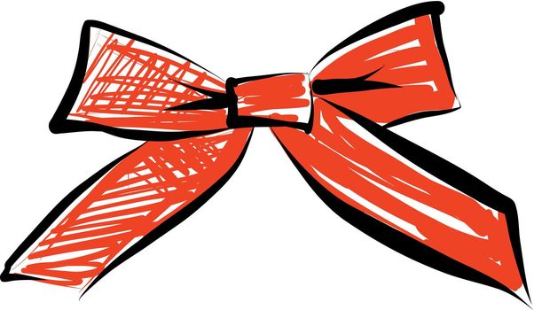 Sketch Bow With Red Ribbon Isolated. Hand Drawn Vintage Decorative Element For Gifts And Presents