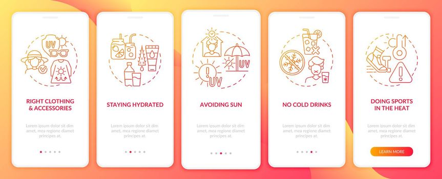 Heat exhaustion prevention onboarding mobile app page screen