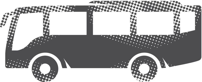 Bus icon in halftone style. Black and white monochrome vector illustration.