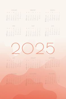 2025 calendar with coral gradient shapes