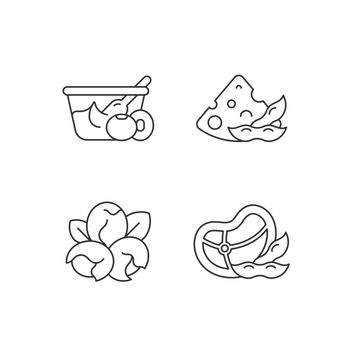 Soy ingredients linear icons set