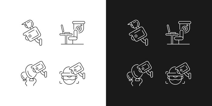 Surveillance management linear icons set for dark and light mode