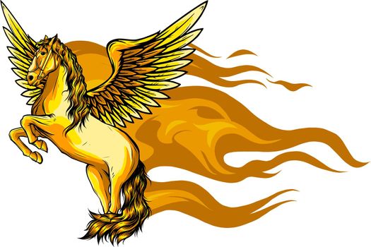 vector illustration of Pegasus with flames design