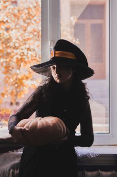 Halloween lady with witch cup