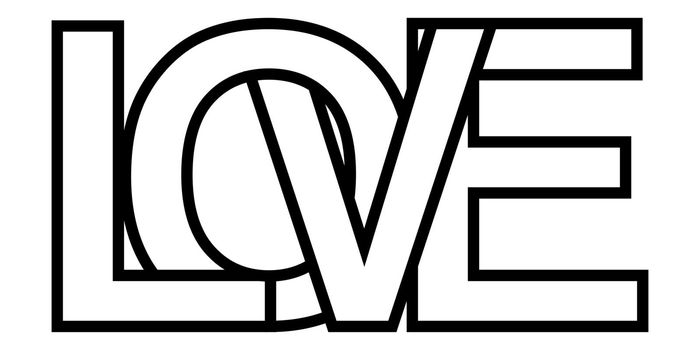 Word love, letter outlines intersection lettering, vector sign of love lettering symbol relationship feeling, deep affection and aspiration for another person