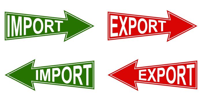 Arrow pointer import export, vector pointers for import and export of goods, symbol international business and turnover