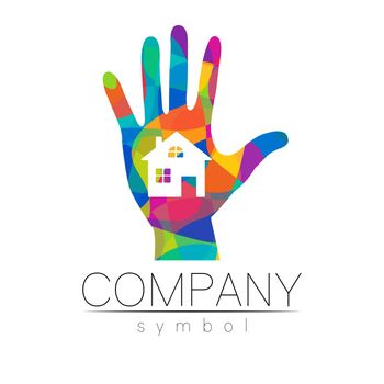 Company Logo Vector House Icon for Branding Real Estate Symbol Building and Apartment Rent Concept Sign with hands