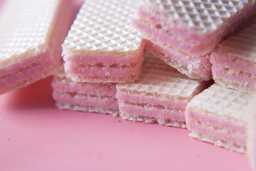 detail short of pink color wafer roll chocolate