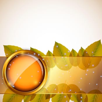 Abstract background with autumn  leaves and glass frame. Vector iilustration