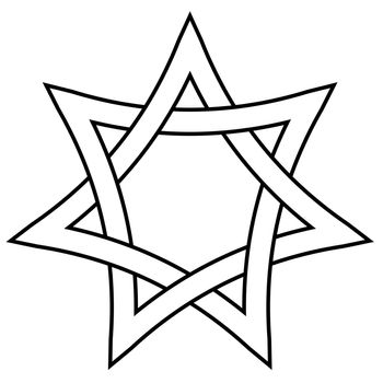 seven pointed star with braided sides, vector star david weave icon in outline style