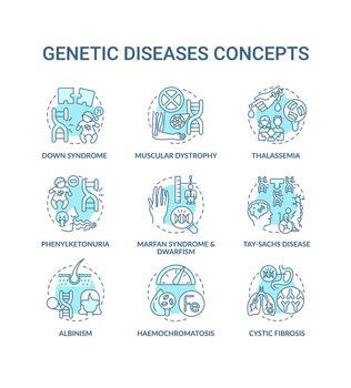 Genetic disease blue concept icons set