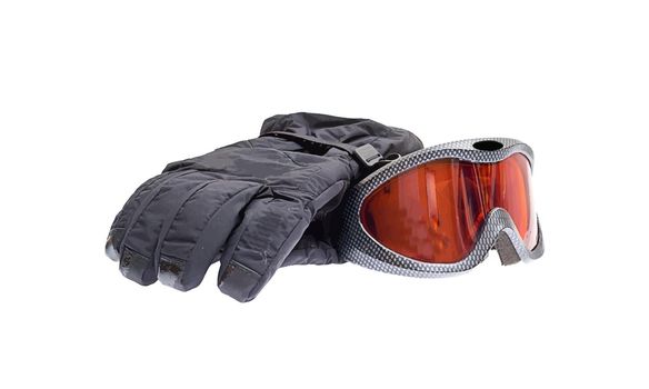 ski snowboard goggles with gloves isolated on white background.vector illustration