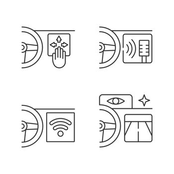 Advanced car technologies linear icons set
