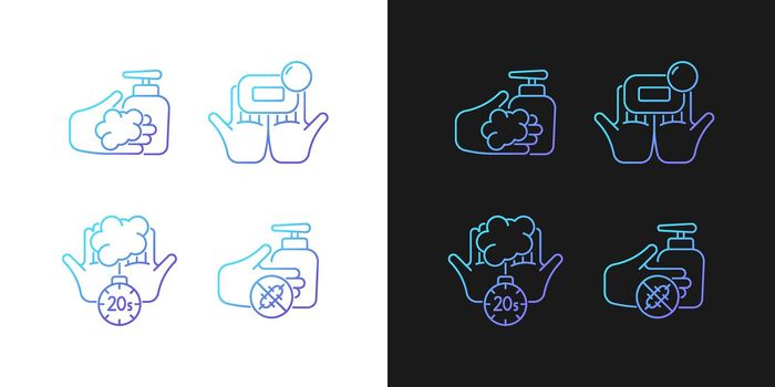 Hand hygiene gradient icons set for dark and light mode