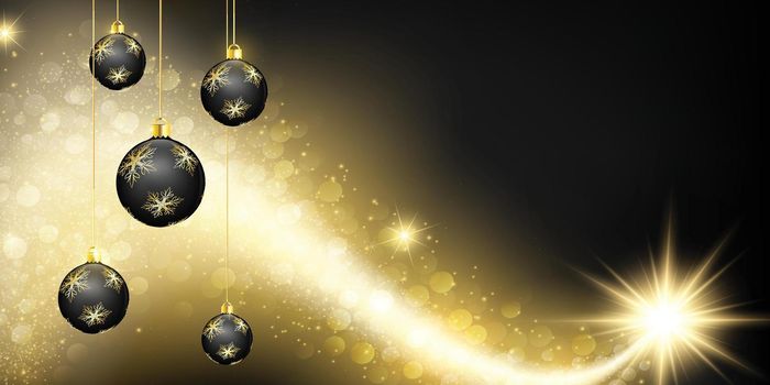 Black christmas background with golden bauble.