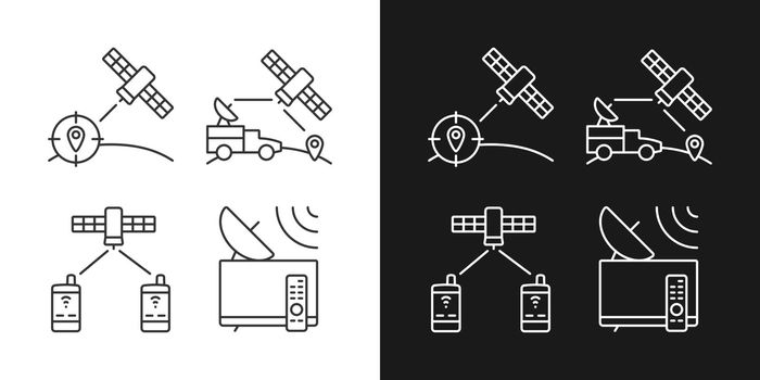Communications satellites linear icons set for dark and light mode