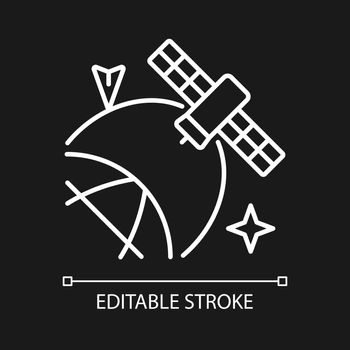 Satellite location in space white linear icon for dark theme