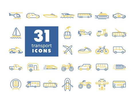 Transportation vector flat icon set. Graph symbol for travel and tourism web site and apps design, logo, app, UI
