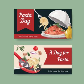 Twitter template with pasta cancept,watercolor style