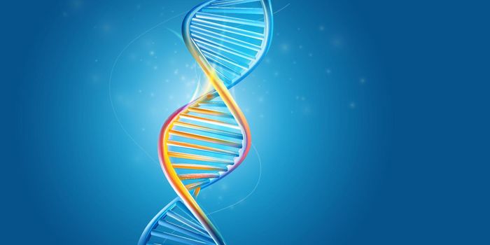 DNA molecule structure on a blue background.