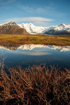 Icelandic mountain range with beautiful snowcapped mountains