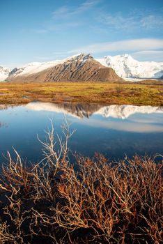 Icelandic mountain range with beautiful snowcapped mountains