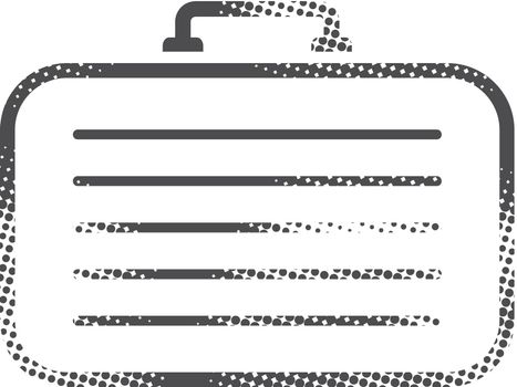 Traveling suitcase icon in halftone style. Black and white monochrome vector illustration.