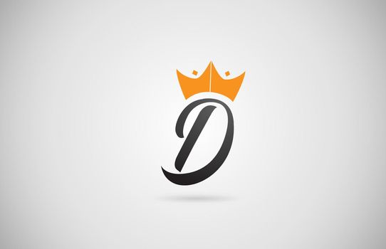 hand written D alphabet letter logo icon. Business company typography with yellow king crown. Royal style