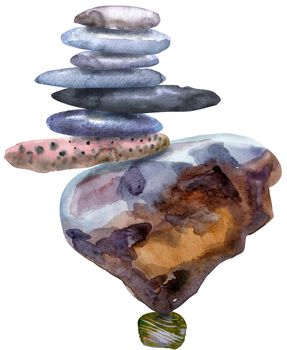 Watercolour painting of a stack of flat pebbles