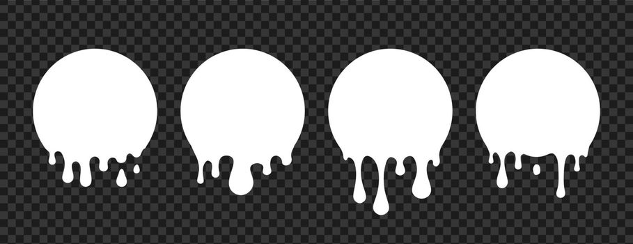 Melt cream stickers. Circle drop milk logo. Paint white vector flows