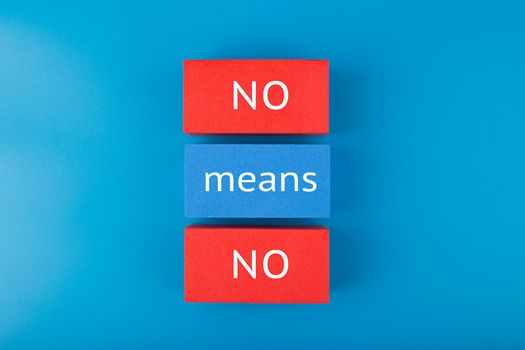 No means no on blue background. Negative answer minimal concept